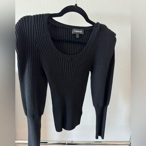 Express Black Ribbed Knit Top